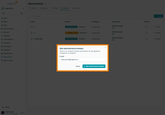 Bytt admin - gruppe
